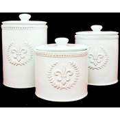 Cream Ceramic Fleur De Lis Canister 